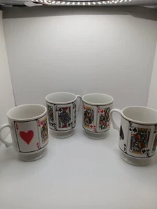 Lot of 4Vintage Royal Flush Cards Poker Coffee Mug Spades Diamonds Hearts Clubs - Picture 1 of 2