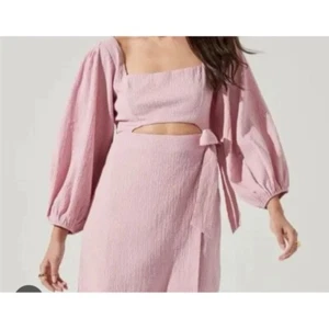 ASTR the Label Cutout Mini Dress Tie Waist Balloon Sleeve Pink Medium - Picture 1 of 6
