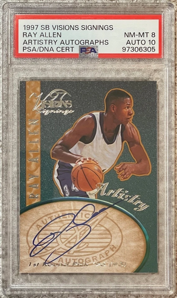 1997 SCOREBOARD RAY ALLEN VISIONS SIGNING ARTISTRY AUTO~PSA 8/AUTO 10~POP 1 W/1^ - Image 1 of 4