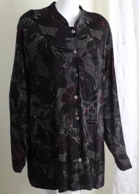 Vikki Vi Sz 3X Gorgeous Pointillist Black Floral Long Slinky Jacket Tunic Blazer - Image 1 of 4