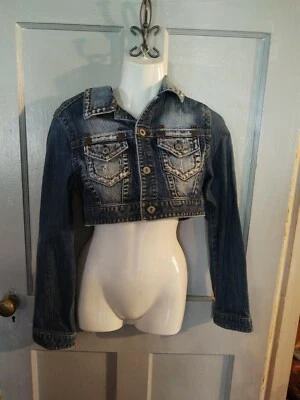 Chaqueta de mezclilla para mujer Y2K Papaya azul medio envejecida  Foto 1 de 4