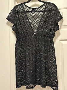Catalina Swimsuit Cover-Up Sheer Lace Plunge Mini Dress sz Large ( 12-14 ) - Picture 1 of 11