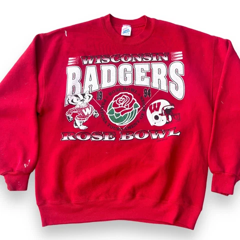 Vintage Wisconsin Badgers 1994 Rose Bowl Sweatshirt Size L Red NCAA Made Usa Cover