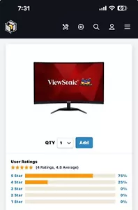 ViewSonic VX2768 2k 27" 165hz Curved Gaming Monitor, Stand Included, Brand New - Picture 1 of 1