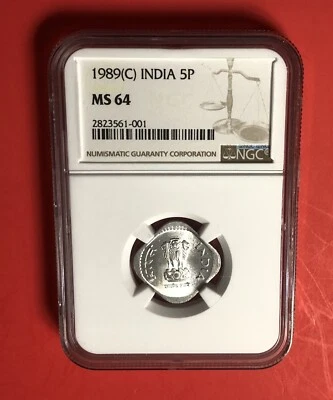 1989( C )-INDIA- UNCIRCULATED 5 PAISE COIN, GRADED BY NGC MS64. - Image 1 of 4