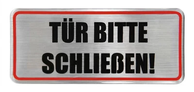 BIKE-LABEL 3D Aufkleber Alu Optik Schild Tür bitte schließen 93 x 40 mm 900027