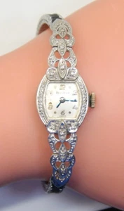 Hermoso Reloj Antiguo 17 Joyas BULOVA Oro Blanco 14K Diamante 0,20 Ct Damas - Imagen 1 de 5