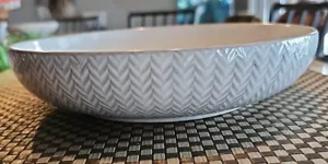 Sango Pasta Serving Bowl White Gray Herringbone Pottery Rustic 9 1/2"x2" Round - Picture 1 of 6