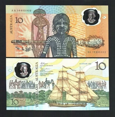 Australia 10 DOLLARS P-49B 1988 1st POLYMER UNC British Settlement Bicentennial - Image 1 of 3