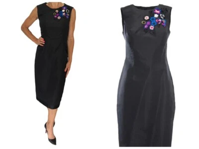 JASON WU Negro Sin Mangas Lápiz Vaina Midi Crepé Vestido Apliques Florales 6 Foto 1 de 4