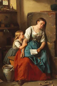 Berthold Woltze - The Letter (1896) Poster Art Print Painting Gift - Picture 1 of 7