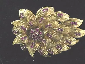 18t Gem Ruby Yellow Gold Pin / Brooch 1.00ct 1.75" - Picture 1 of 5