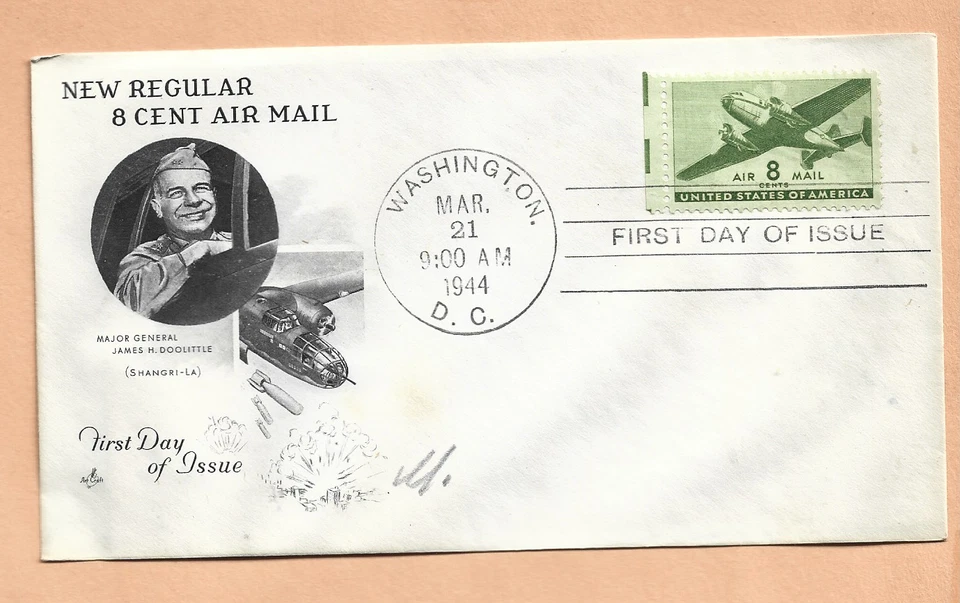 C26 FIRST FLIGHT 8 CENT  AIR MAIL  FDC MAR 21,1944 WASH DC ART CRAFT + - Image 1 of 1