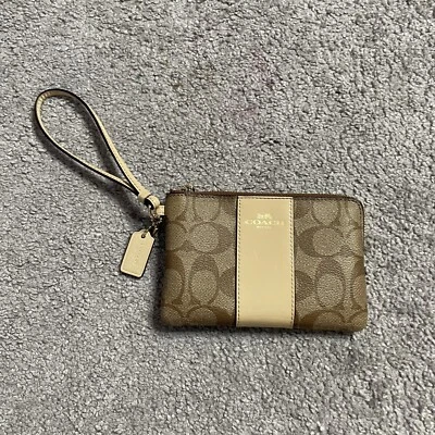 COACH Signature Wristlet Khaki Platinum Corner Zip 75 Year Anniversary - Image 1 of 4