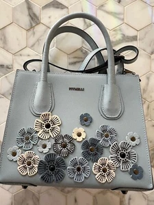 Borsa a tracolla originale PIUMELLI Milano doppio manico blu con fiori - non usata - Foto 1 di 11