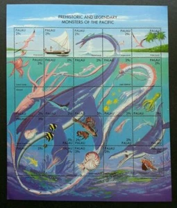 [SJ] Palau Monsters Of Pacific 1993 Ocean Marine Dinosaur Fish (sheetlet) MNH - Picture 1 of 5