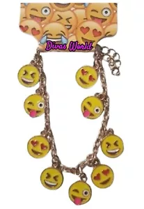 Emoji Charms Bracelet Gold Copper Chain Women Ladies Girls Primark - Picture 1 of 3