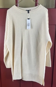 Neu mit Etikett Eileen Fisher cremefarbener Tunika-Pullover aus feiner Merinowolle mit Trichterausschnitt $ 298 XL NEU - Bild 1 von 10