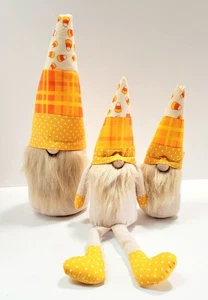 3 - Candy Corn Gnomes - Fall Autumn Halloween Decor Plush Beanbag Bottoms - Picture 1 of 5