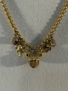 Talbots Gold-Tone Fall Charm Necklace 37” Acorn & Leaf Statement Chain Nature - Picture 1 of 11