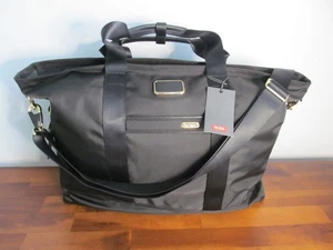 TUMI Women's Black Nylon & Leather-Carry All Travel Sachel-Gold Accents $450-NWT - Picture 1 of 11
