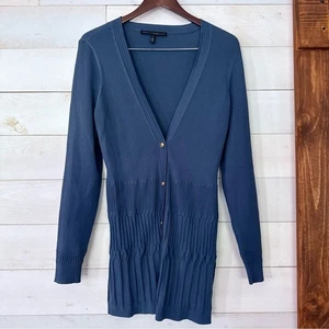 White House Black Market Strickjacke Damen Gr. L blau V-Ausschnitt gerippt - Bild 1 von 12