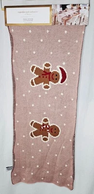 Cupcakes & Cashmere Pink Knit Gingerbread Man Polka Dot Table Runner 16" X 72" - Image 1 of 4