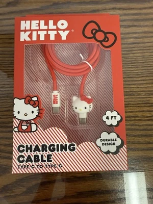 Cable de carga Hello Kitty Sanrio Hello Kitty 4' rojo tipo C a tipo C nuevo en caja NUEVO Foto 1 de 4