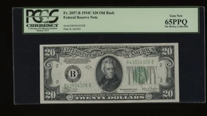 DBR 1934-C $20 FRN New York Old Back Fr. 2057-Bob PCGS 65 PPQ Serial B43654326B - Picture 1 of 2