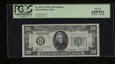 DBR 1934-C $20 FRN New York Old Back Fr. 2057-Bob PCGS 65 PPQ Serial B43654326B - Image 1 of 2