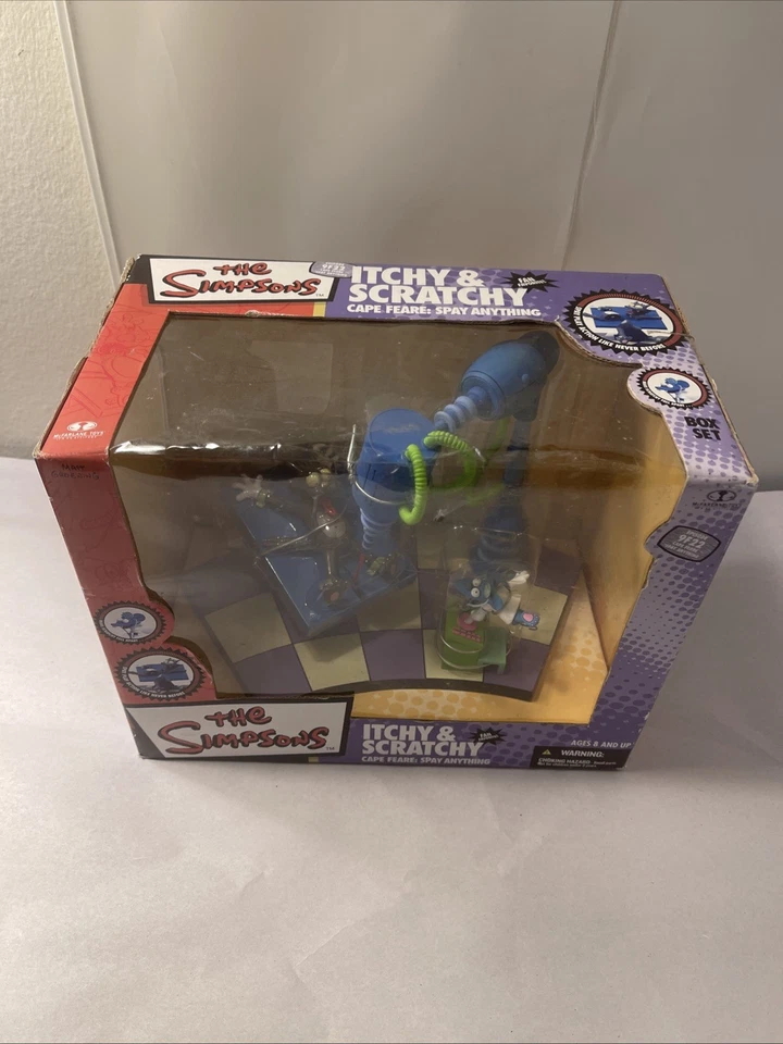 The Simpsons Itchy & Scratchy Cape Fear Spay Anything Conjunto Novo Brinquedos McFarlane - Imagem 1 de 4