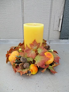 Vintage Kunststoff Herbst/Erntedankkerzenring mit Stumpenkerze - Bild 1 von 4