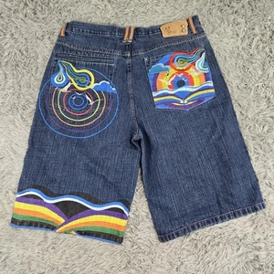 Y2K SubStanz Urban Revolution 38X13* Abstract Embroidered Distressed Denim Short - Picture 1 of 10