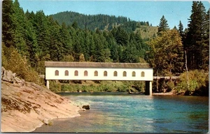 McKenzie River Covered Bridge Eugene Oregon Beaver State cartolina d'epoca A2 - Foto 1 di 2