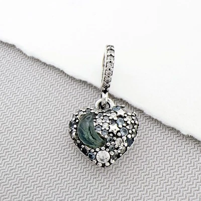 Dije colgante corazón pavé luna y estrellas de plata 925 sin collar Foto 1 de 4