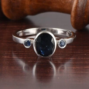 8x6mm oval cut Natural Blue Sapphire gemstone Ring Sterling silver for Girls - Picture 1 of 8