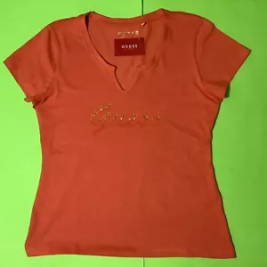 New GUESS Los Angeles Women’s Short Sleeve T-Shirt Size X-LARGE Orange w/Gold - Picture 1 of 12