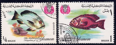 1967 Yemen SC# - Grouper - Fish - 2 Different Stamps  - Used - Image 1 of 2