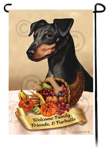 Thanksgiving Garden Flag - Uncropped Black and Tan Miniature Pinscher 089A - Picture 1 of 1