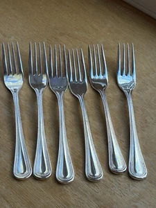 W A Rogers Oneida Vermont Beaded 6 Dinner Forks Silver Plate Flatware Round Tip - Picture 1 of 6