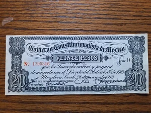 1913 Veinte Pesos Banknote - Picture 1 of 2