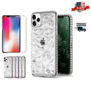 For iPhone 11 Pro Max Clear Case w Screen Protector 3D Diamond Geometric Cover - Picture 1 of 12