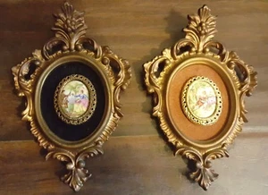 Pair Of Vintage Victorian Medallion Wall Plaques With Rococo Style Frames - Picture 1 of 6