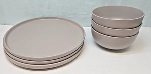 Ciroa Stoneware set of 3 Dinner Plates 3 bowls Solid Smooth Matte Grey Lot of 6 - Picture 1 of 7