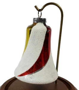 Vintage Glas gestreift Wirbel beflockt Glitzer Glocke Weihnachtsschmuck - Bild 1 von 17