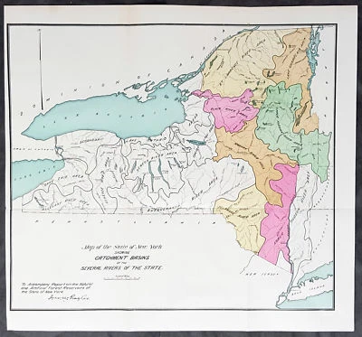1889 George Rafter Antique Map The Rivers of New York State, Lake Ontario & Erie - Image 1 of 2