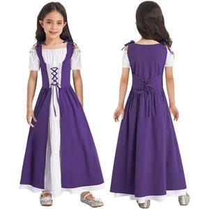 Girls Medieval Renaissance Short Sleeve Vintage Dress Halloween Cosplay Costume - Picture 1 of 67