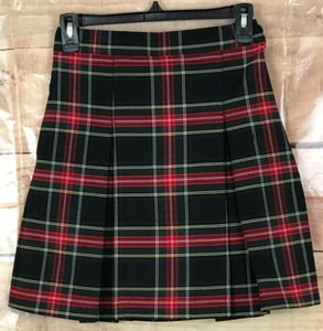 Flynn O'Hara Girls 10 Uniform Skirt Navy Plaid Elastic Waist Pocket Zip Pleats - Picture 1 of 5