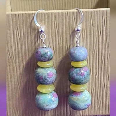 RARE Jay King Ruby in Fuchsite and Korean Serpentine Beaded Earrings, New in box - Image 1 of 4