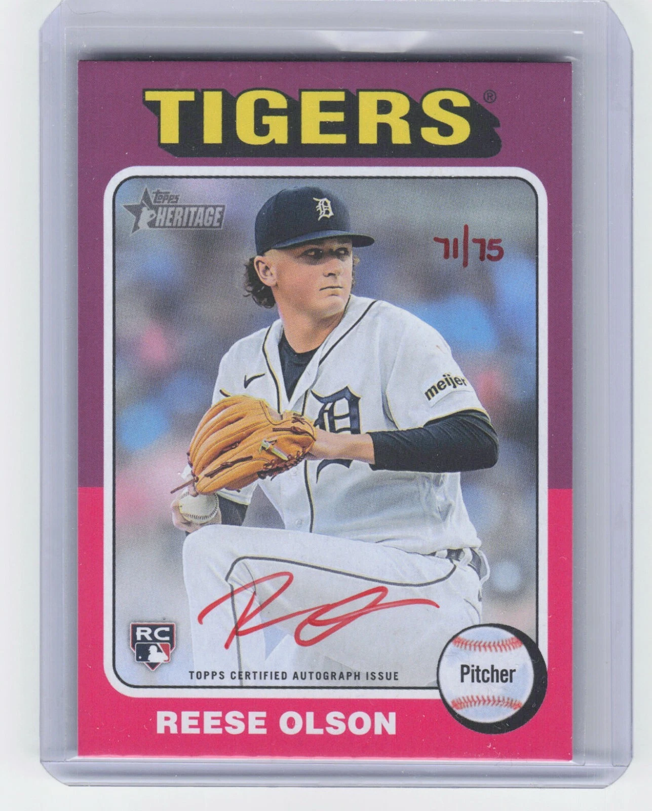 2024 Topps Heritage Reese Olson Rookie Real One Red Ink Auto /75 Tigers